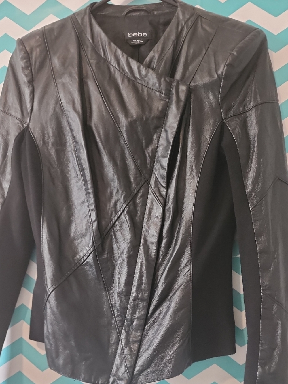 bebe Black Draped Leather Jacket